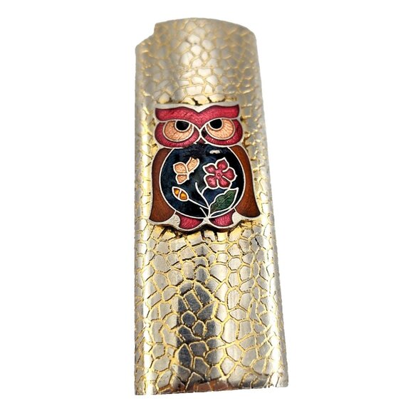 The Unbranded Brand Handbags - Vintage 1970s Owl Enamel Metal Bic Lighter Case Sleeve Hippie Boho Style